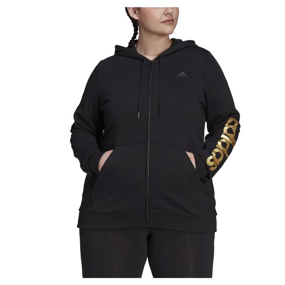 New ADIDAS Plus Size Zippered Logo-Sleeve Hoodie - Picture 1 of 7